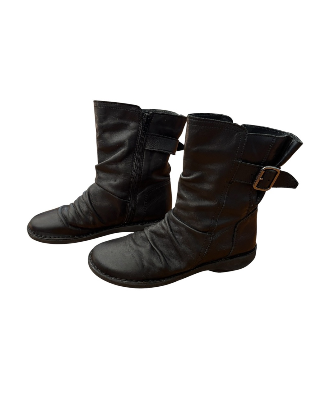 Miz Mooz Leather Buckled Mid Boots Parade Black - Wide 36
